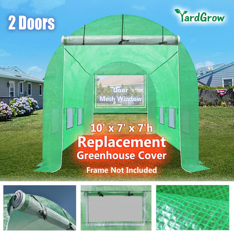 YardGrow Greenhouse Replacement Cover Larger Walk in Outdoor Plant Gardening Greenhouse, 2-Doors with 2 Mesh Windows, Frame Does NOT Included (10'x7'x7') - Image 3